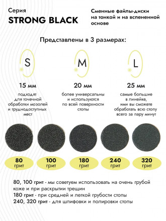 ALGEBRA BEAUTY   STRONG BLACK   Тонкие   M (20мм)   #240   (50шт)   Сменные файлы  для педикюрного диска без подложки